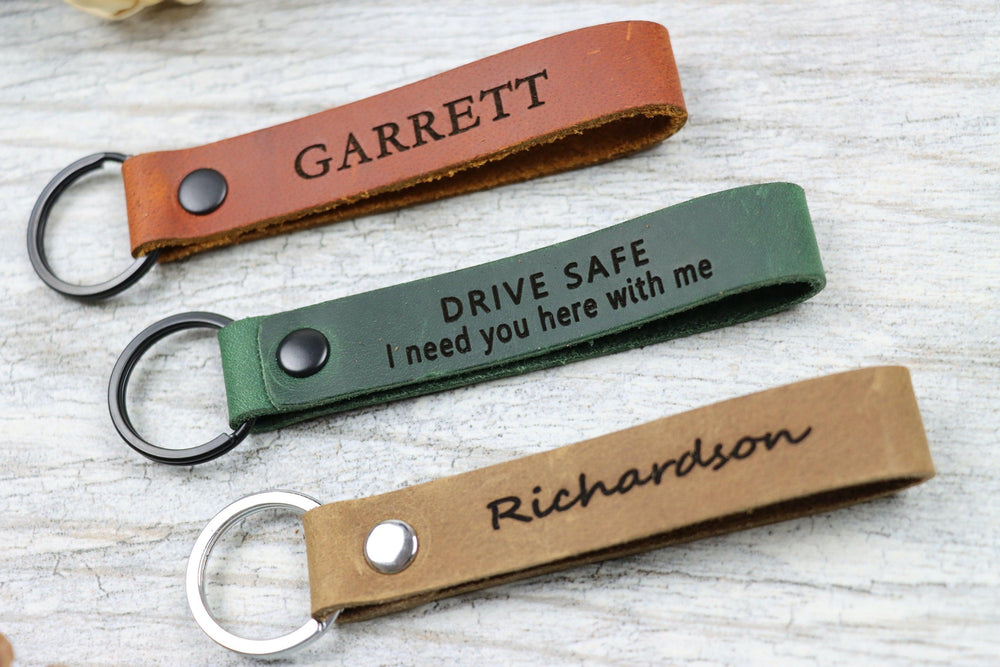 Set of 3 Slim Personalized Leather Keychain , Real Leather, Same Day Shipping, Free Shipping US-Lucasgift