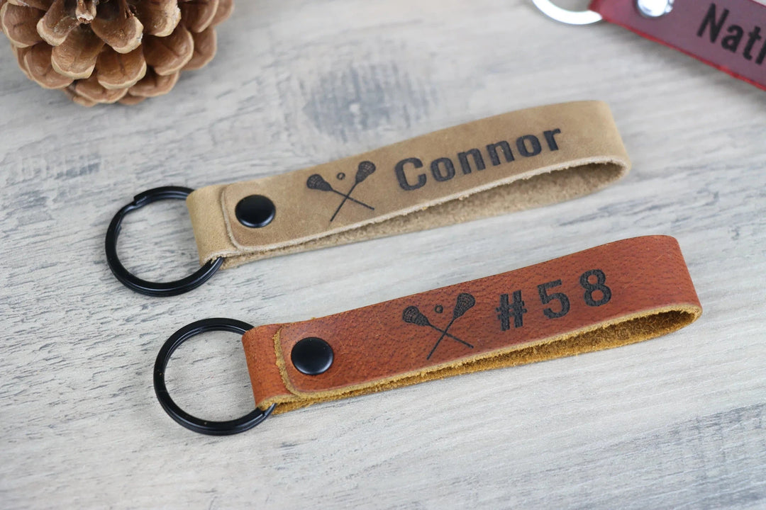 SLIM Leather Lacrosse Keychain , Real Leather, Same Day Shipping, Free Shipping US-Lucasgift