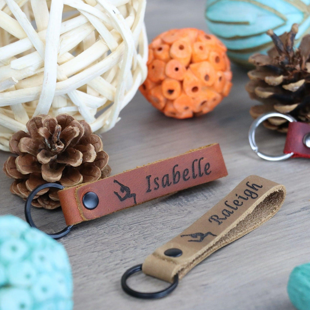 SLIM Leather Gymnastic Keychain , Real Leather, Same Day Shipping, Free Shipping US-Lucasgift