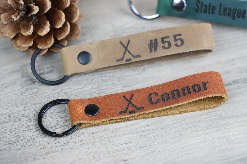 SLIM Leather Ice Hockey Keychain , Real Leather, Same Day Shipping, Free Shipping US-Lucasgift