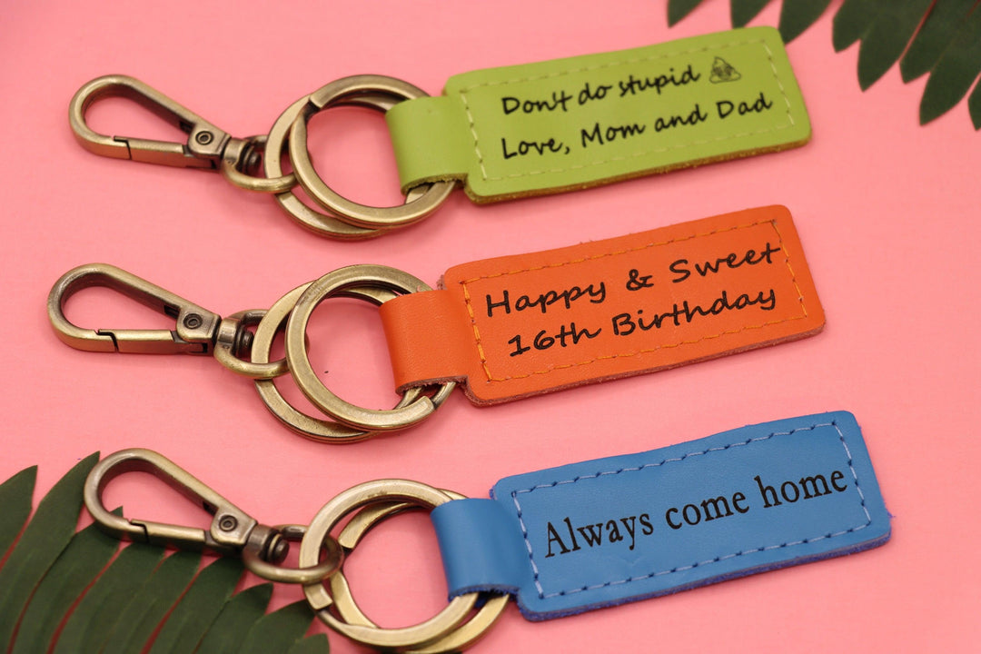 Set of 3 Colorful Personalized Leather Keychain-Lucasgift
