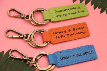 Set of 3 Colorful Personalized Leather Keychain , Real Leather, Same Day Shipping, Free Shipping US-Lucasgift