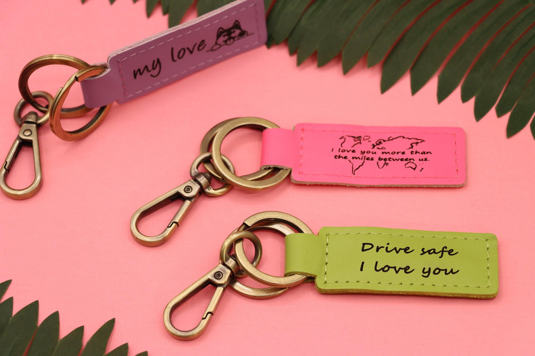 Set of 3 Colorful Personalized Leather Keychain-Lucasgift