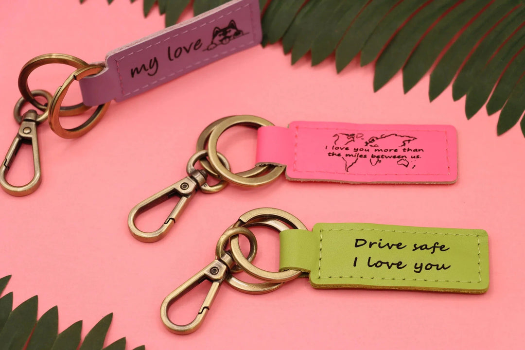 Set of 3 Colorful Personalized Leather Keychain , Real Leather, Same Day Shipping, Free Shipping US-Lucasgift