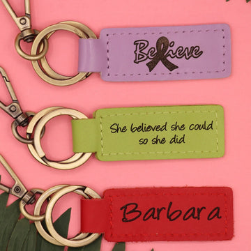 Leather Breast Cancer Pink Ribbon Keychain , Real Leather, Same Day Shipping, Free Shipping US-Lucasgift