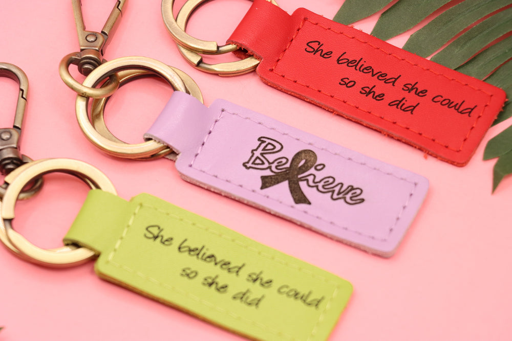 Leather Breast Cancer Pink Ribbon Keychain , Real Leather, Same Day Shipping, Free Shipping US-Lucasgift