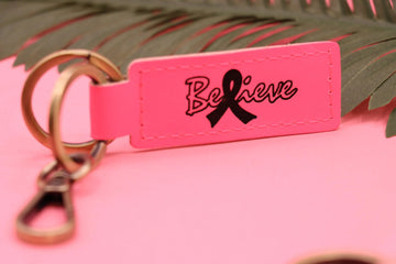 Leather Breast Cancer Pink Ribbon Keychain , Real Leather, Same Day Shipping, Free Shipping US-Lucasgift