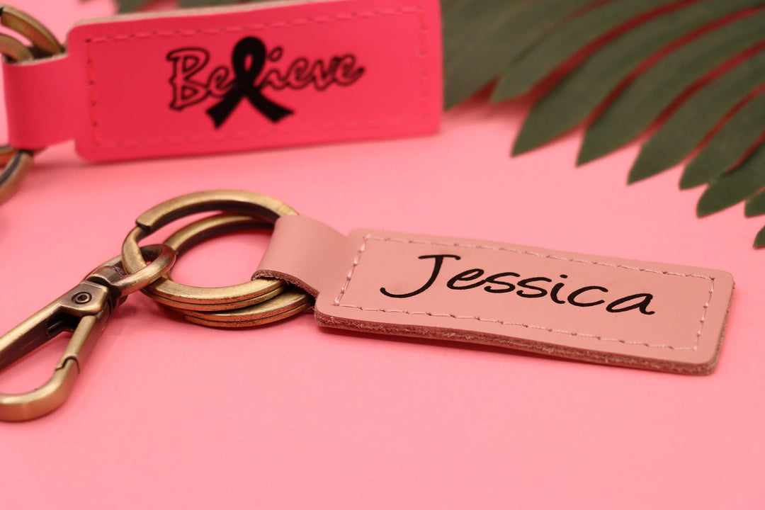 Leather Breast Cancer Pink Ribbon Keychain