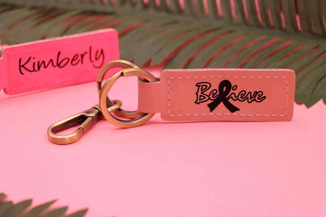 Leather Breast Cancer Pink Ribbon Keychain , Real Leather, Same Day Shipping, Free Shipping US-Lucasgift