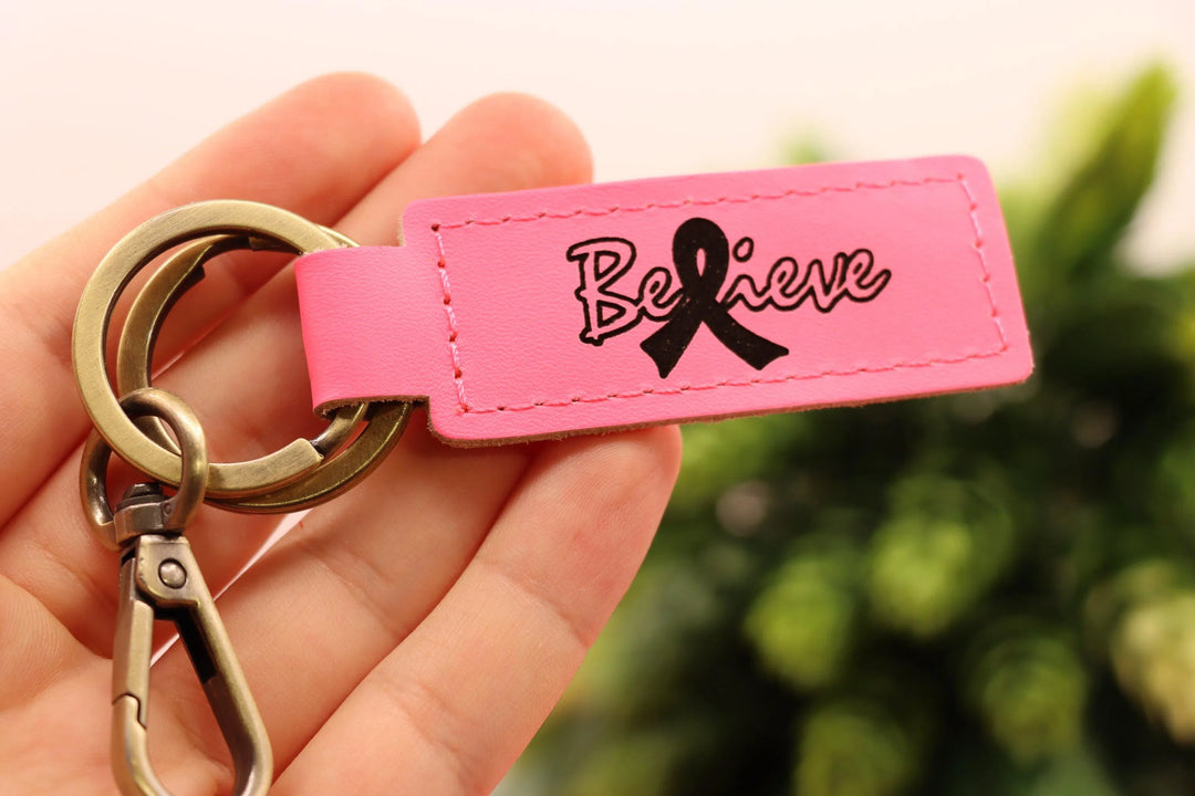 Leather Breast Cancer Pink Ribbon Keychain , Real Leather, Same Day Shipping, Free Shipping US-Lucasgift