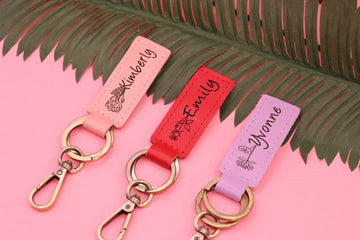 Colorful Birth Month Flower Leather Keychain