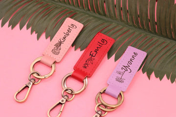 Colorful Birth Month Flower Leather Keychain , Real Leather, Same Day Shipping, Free Shipping US-Lucasgift