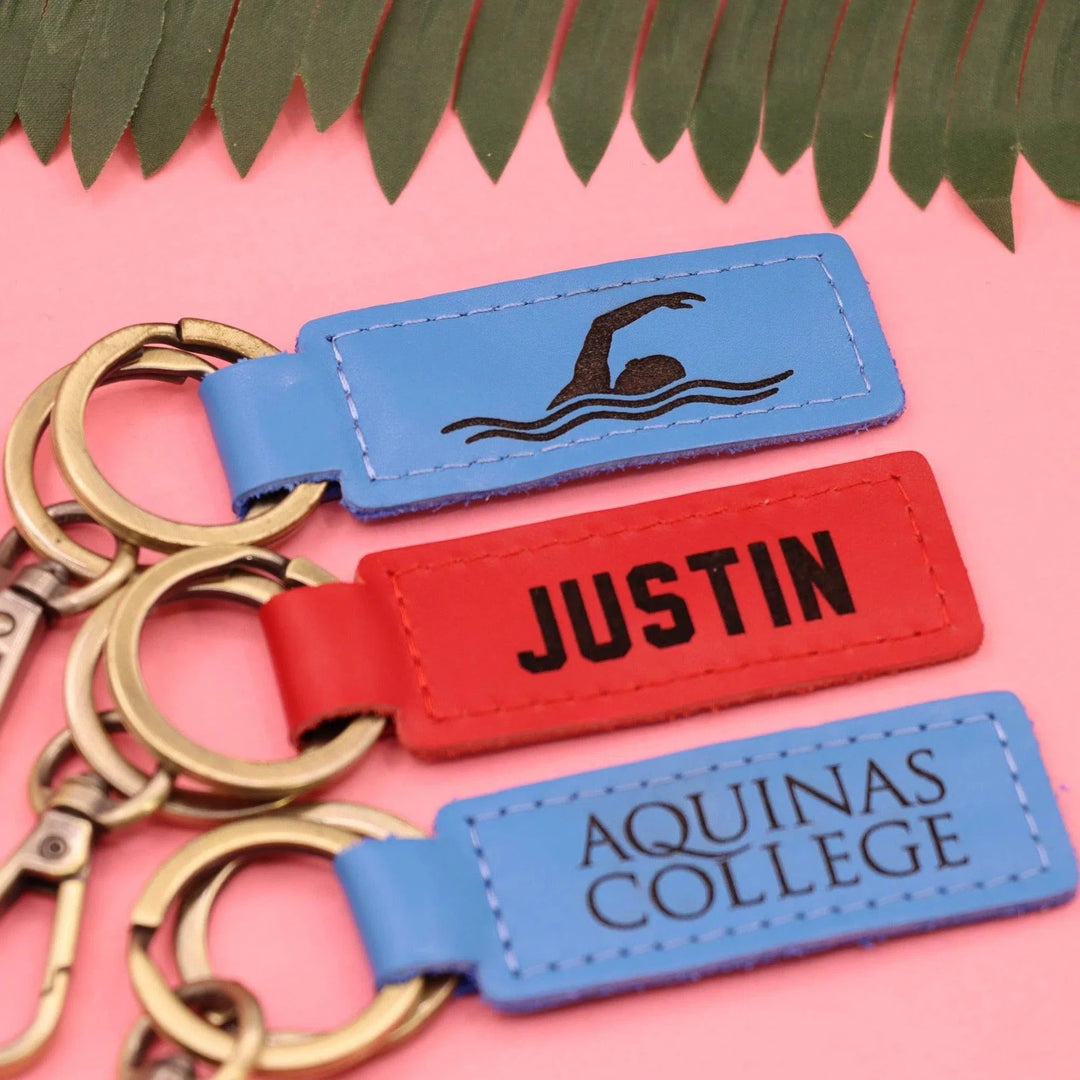 Colorful Leather Swimming Keychain , Real Leather, Same Day Shipping, Free Shipping US-Lucasgift