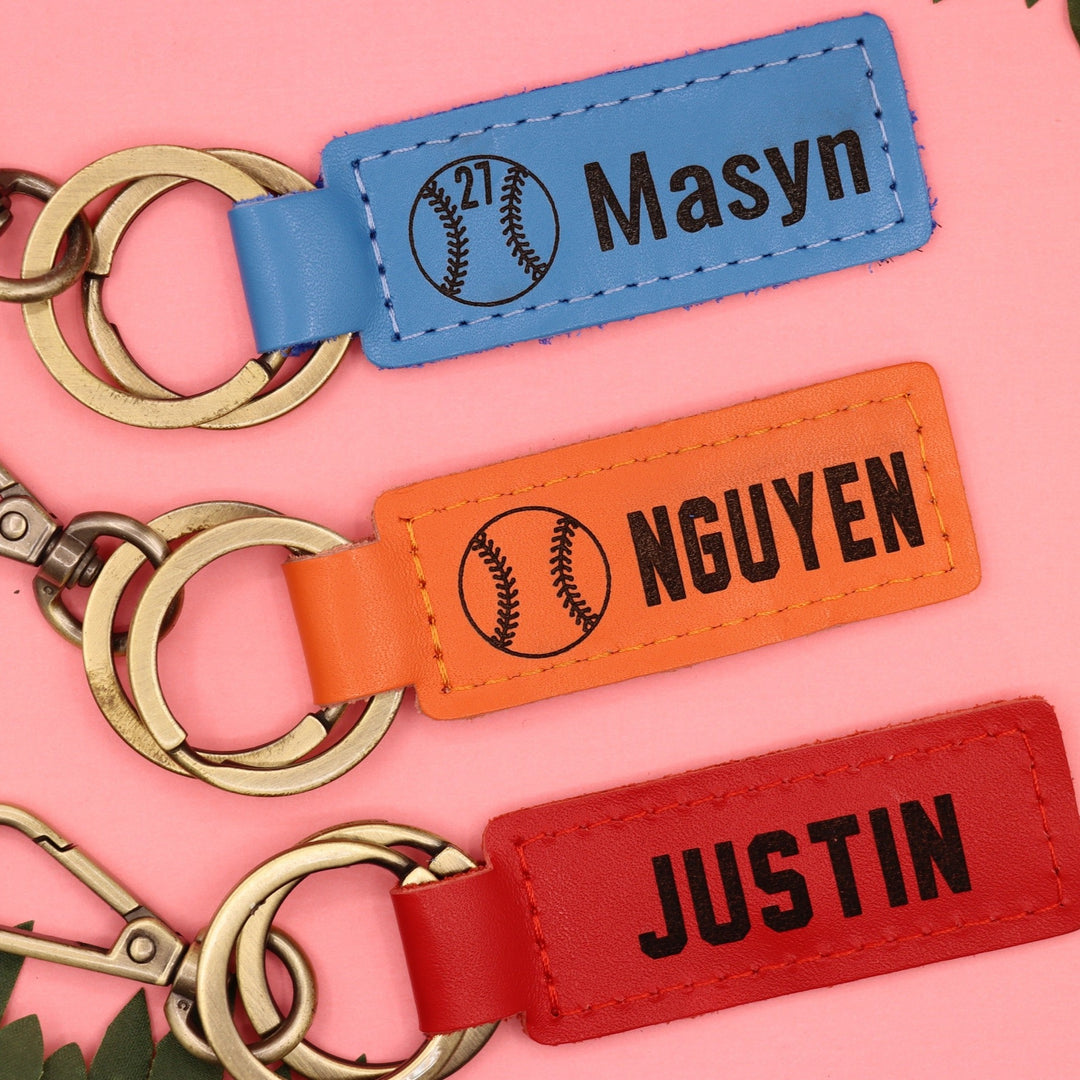 Colorful Leather Baseball Keychain , Real Leather, Same Day Shipping, Free Shipping US-Lucasgift