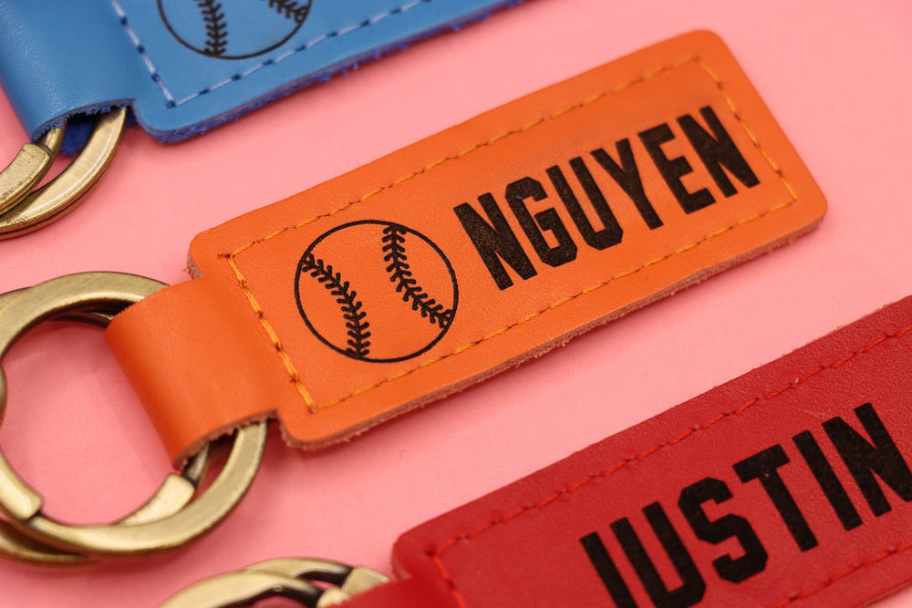 Colorful Leather Baseball Keychain-Lucasgift