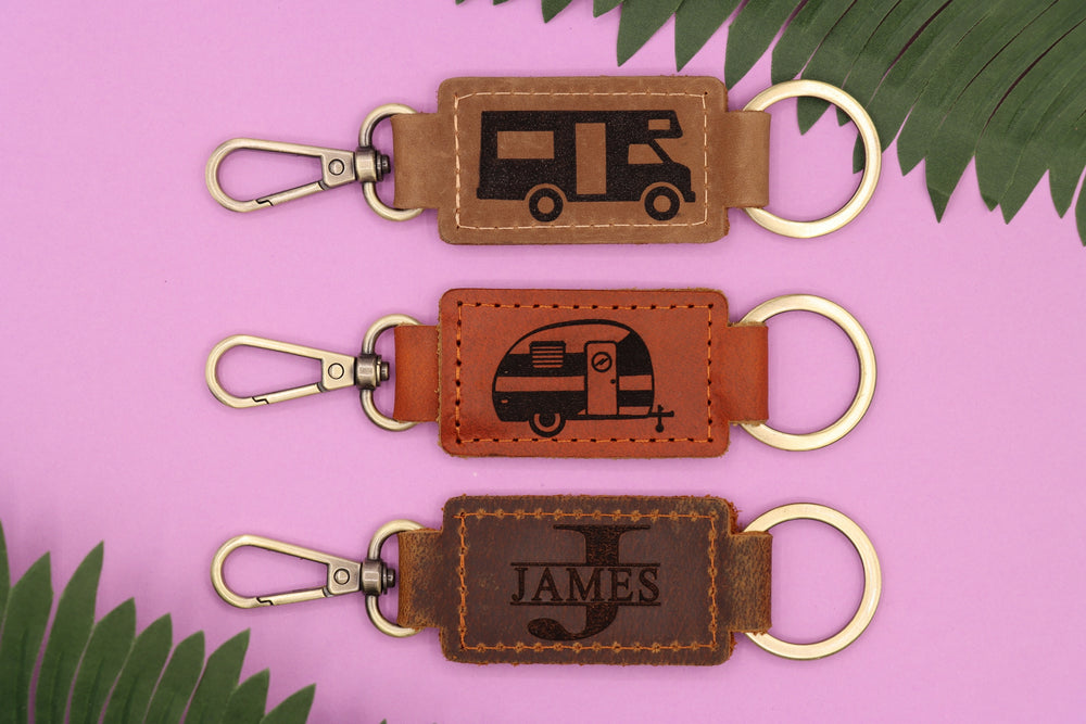 Camper Leather Keychain with Heavy Duty Ring & Clasp-Lucasgift