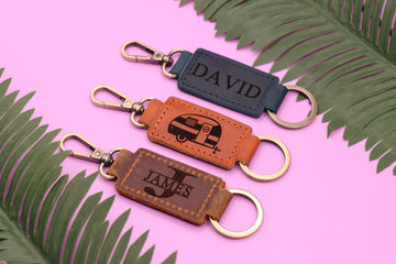 Camper Leather Keychain with Heavy Duty Ring & Clasp