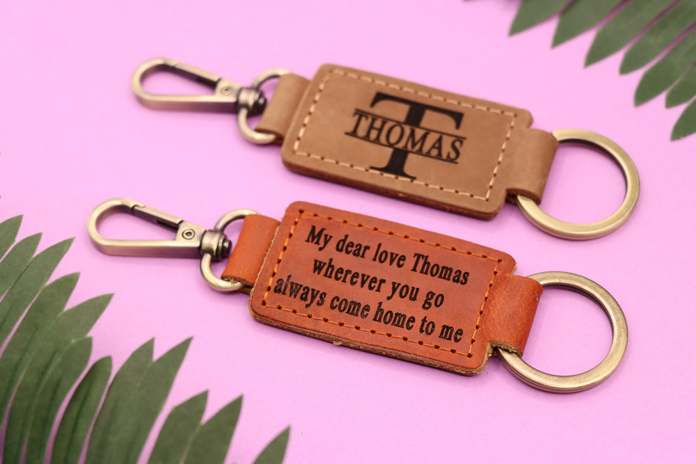 Set of 3 Personalized Leather Keychain with Heavy Duty Ring & Clasp , Real Leather, Same Day Shipping, Free Shipping US-Lucasgift