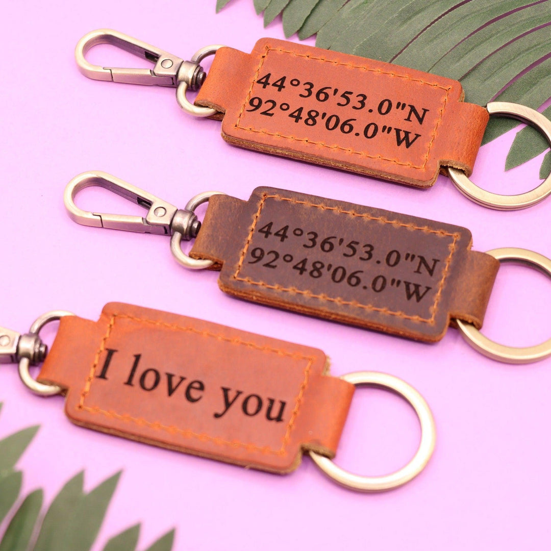 Personalized Leather Keychain with Heavy Duty Ring & Clasp-Lucasgift