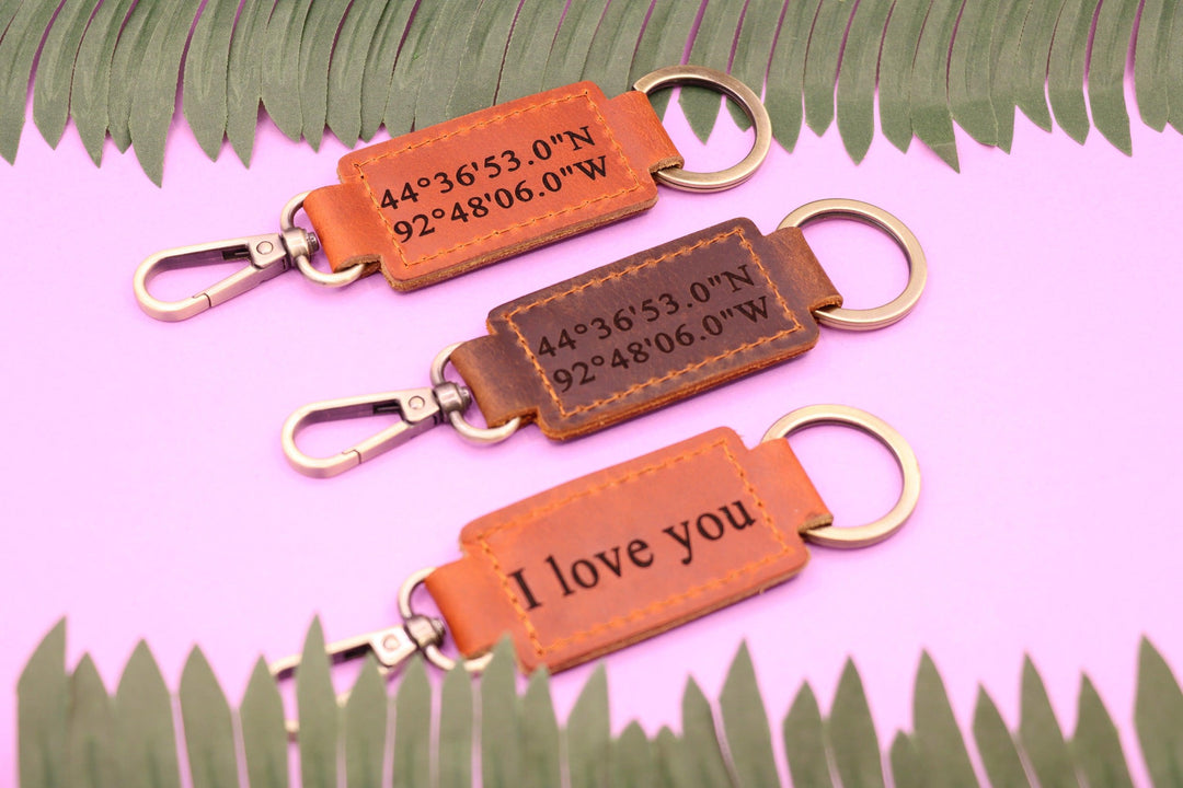 Set of 3 Personalized Leather Keychain with Heavy Duty Ring & Clasp-Lucasgift