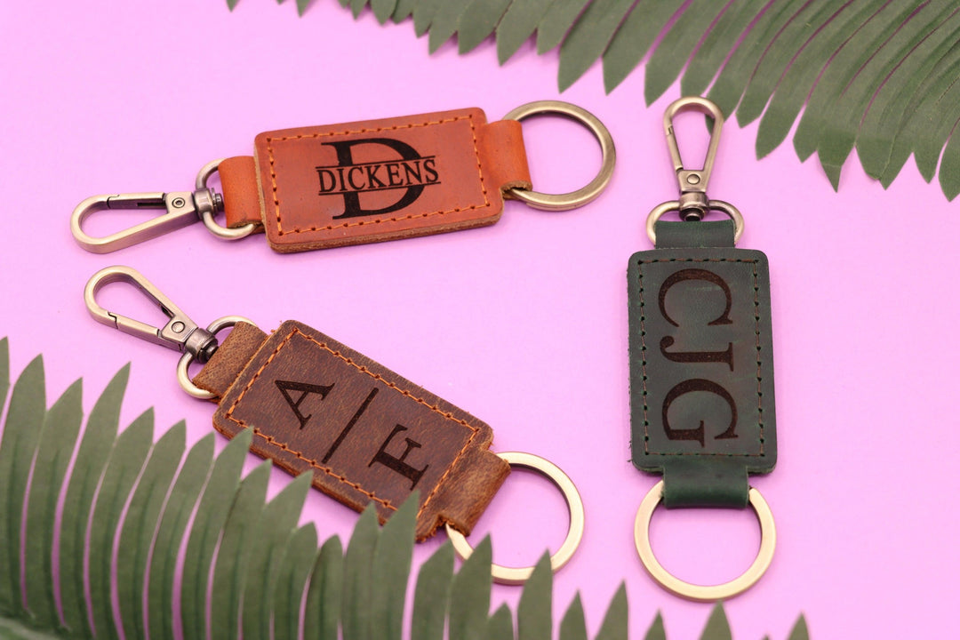 Set of 3 Personalized Leather Keychain with Heavy Duty Ring & Clasp