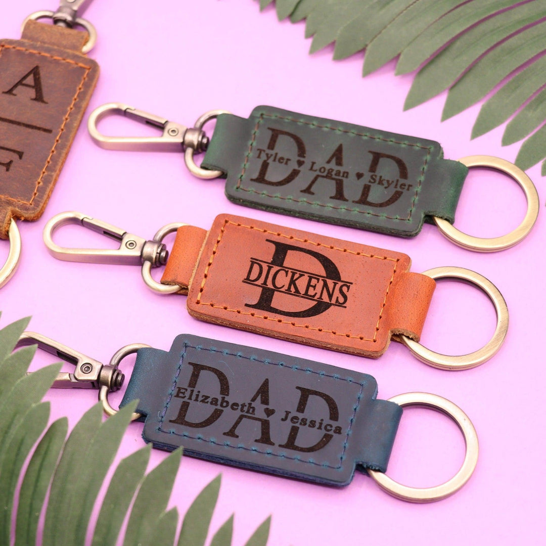 Leather DAD Keychain with Heavy Duty Ring and Clasp-Lucasgift