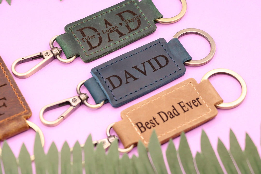Leather DAD Keychain with Heavy Duty Ring and Clasp-Lucasgift