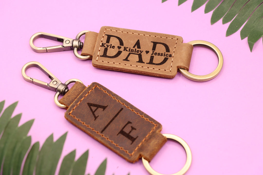 Leather DAD Keychain with Heavy Duty Ring and Clasp