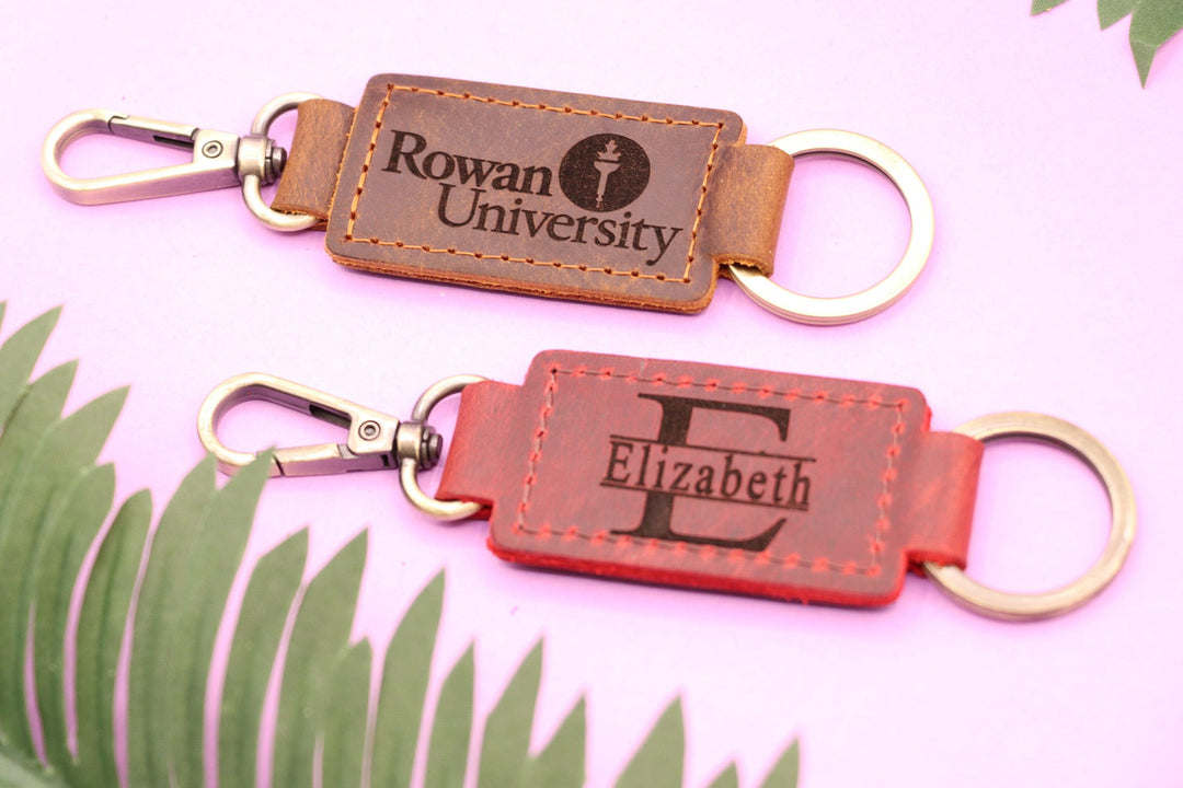 Leather University Keychain with Heavy Duty Ring and Clasp