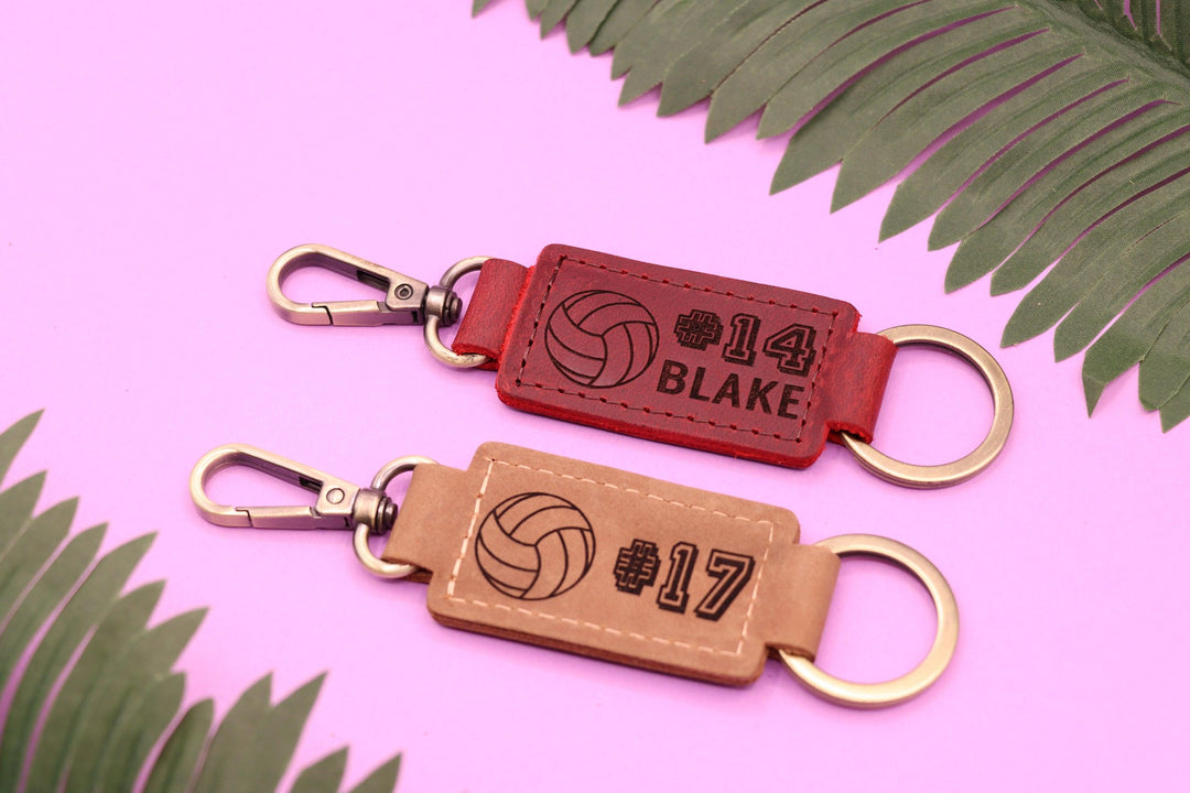 Leather Volleyball Keychain with Heavy Duty Ring and Clasp