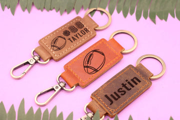 Leather Football Keychain with Heavy Duty Ring and Clasp