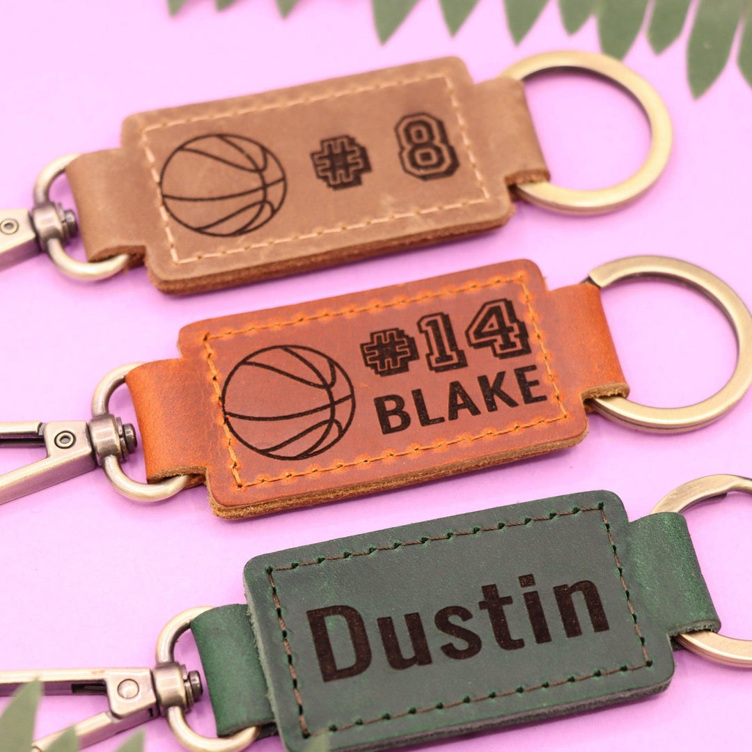 Leather Basketball Keychain with Heavy Duty Ring and Clasp