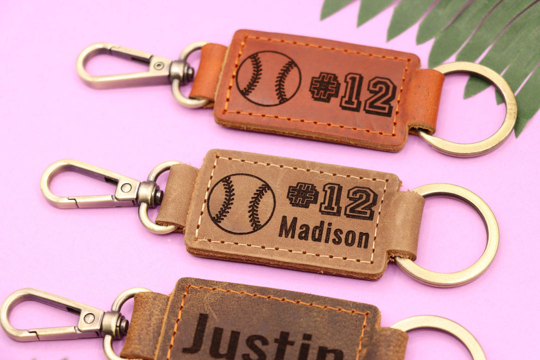 Leather Baseball Keychain with Heavy Duty Ring and Clasp
