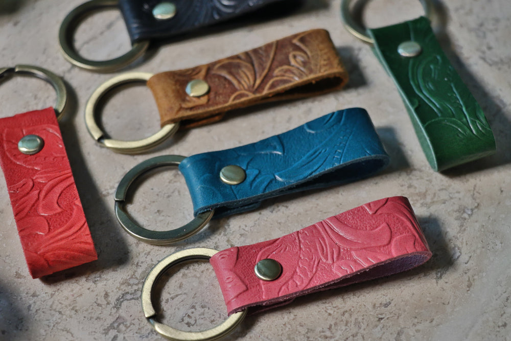 Embossed Leather Car Keychain , Real Leather, Same Day Shipping, Free Shipping US-Lucasgift