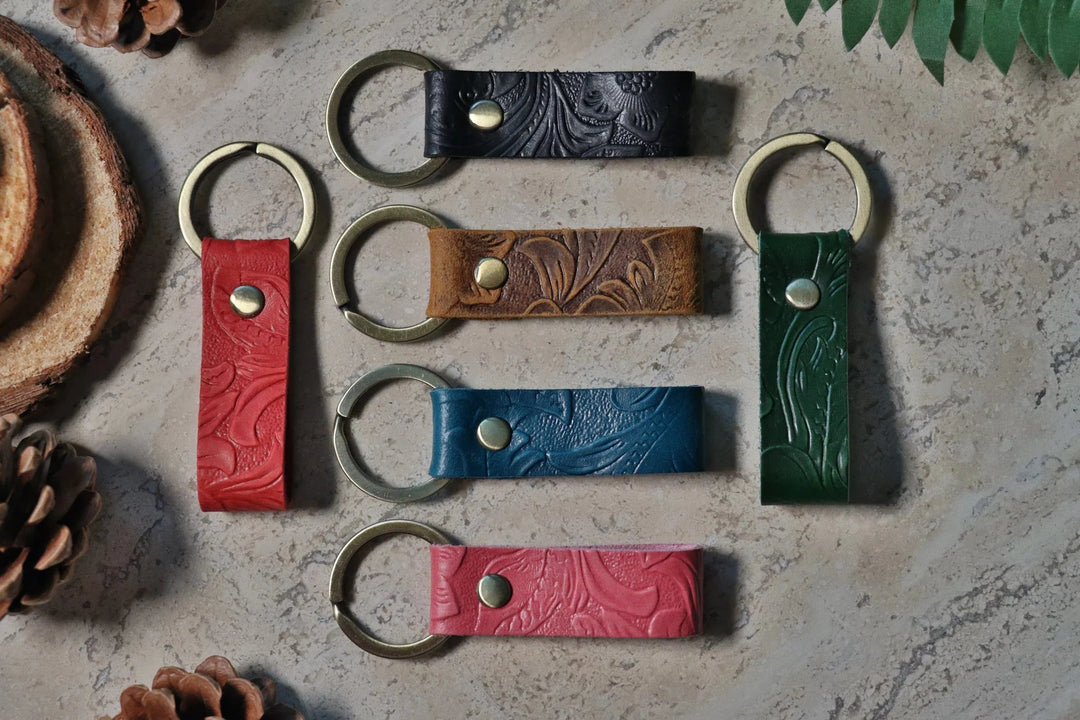 Embossed Leather Keychain , Real Leather, Same Day Shipping, Free Shipping US-Lucasgift