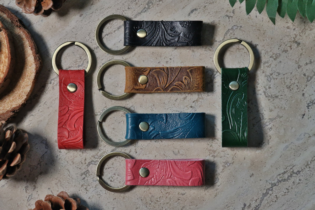 Embossed Leather Car Keychain , Real Leather, Same Day Shipping, Free Shipping US-Lucasgift