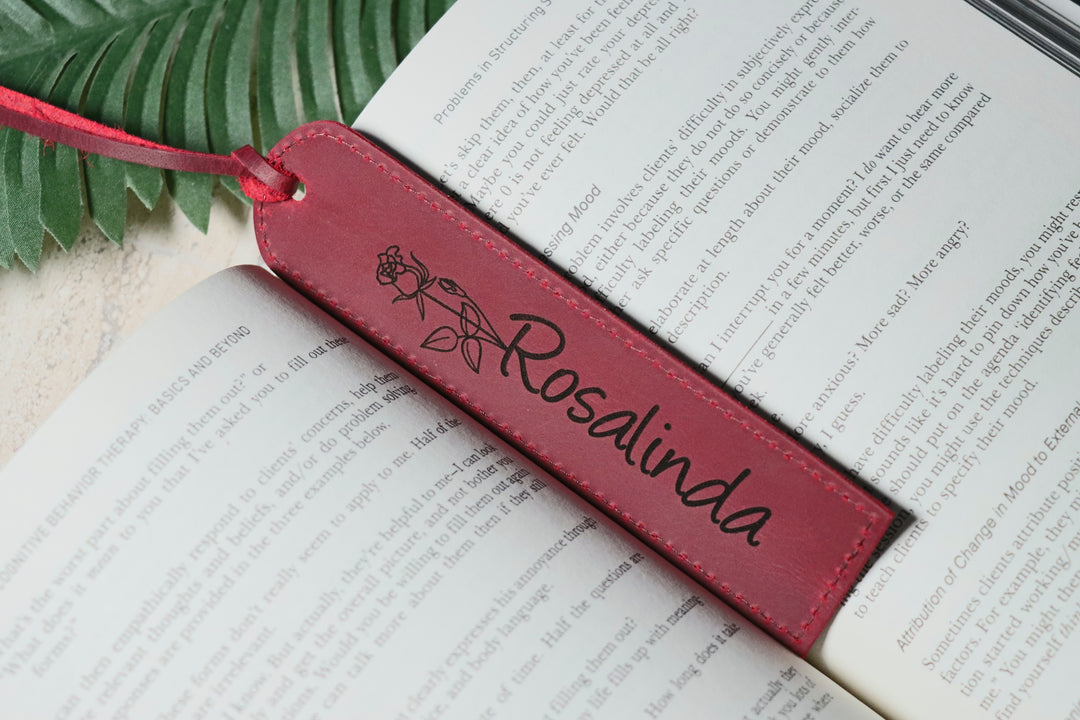 Birth Month Flower Leather Bookmark - Red Color