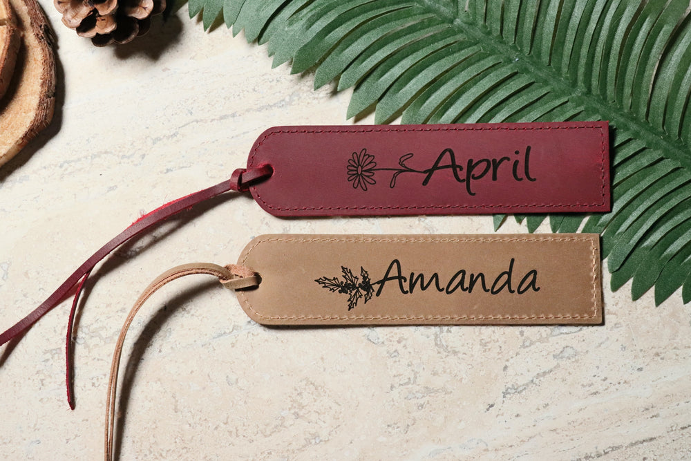 Birth Month Flower Leather Bookmark - Red Color , Real Leather, Same Day Shipping, Free Shipping US-Lucasgift