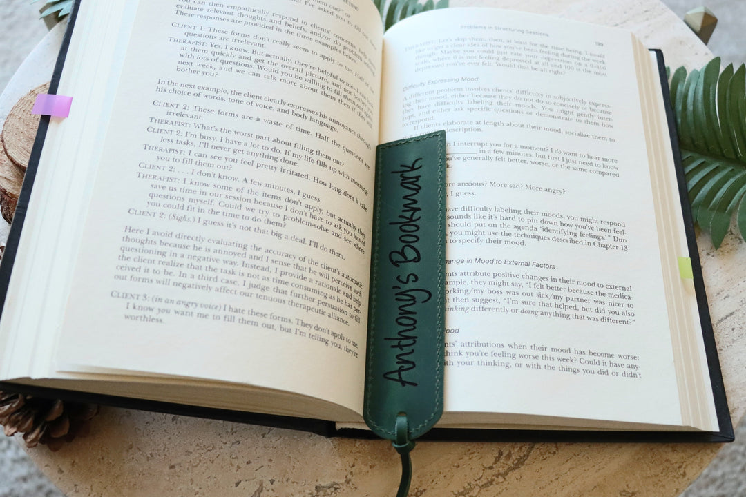 Leather Bookmark Personalized - Green Color
