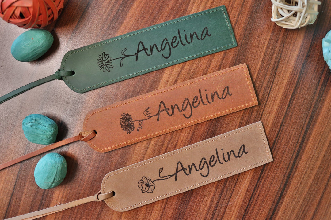 Birth Month Flower Leather Bookmark - Green Color