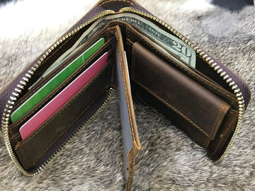 Leather Zipper Wallet for Men , Real Leather, Same Day Shipping, Free Shipping US-Lucasgift