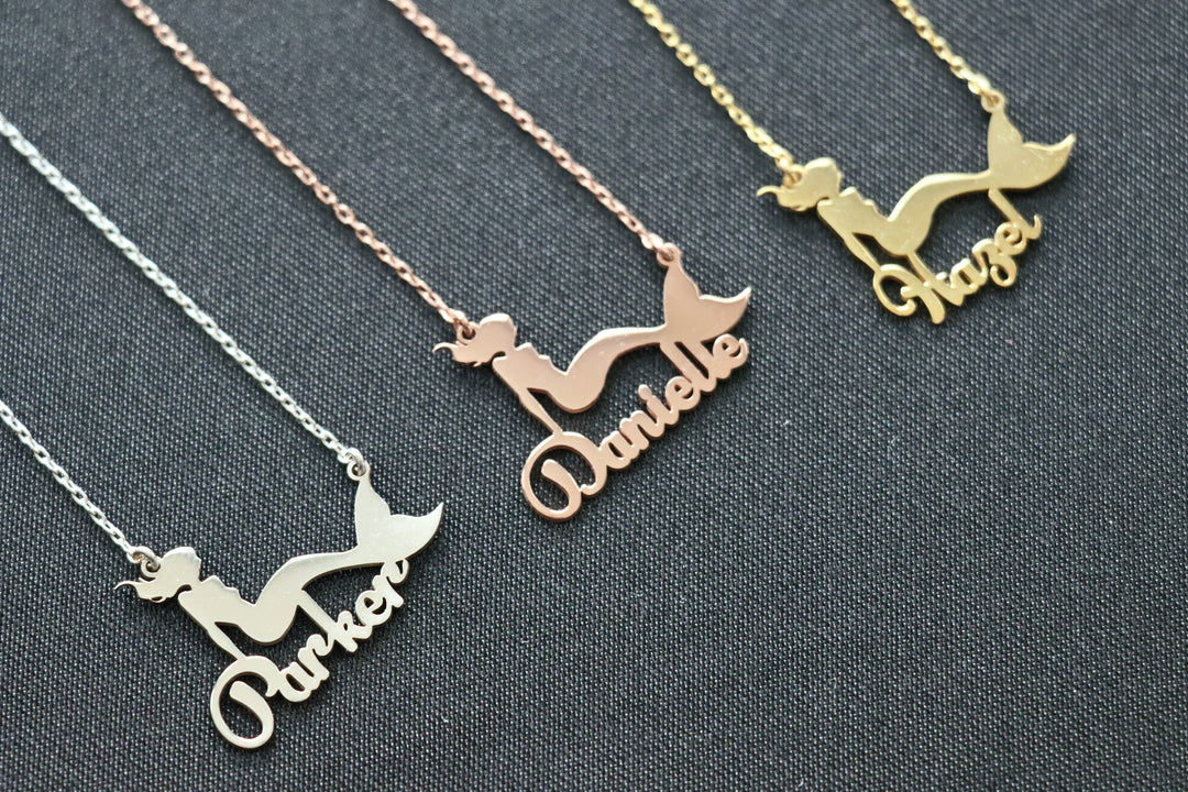 Gold Mermaid Necklace, Personalized Mermaid Name Necklace, Mermaid Lover Gift, Silver Mermaid Gift, Gift For Her, Kids Necklace-Lucasgift