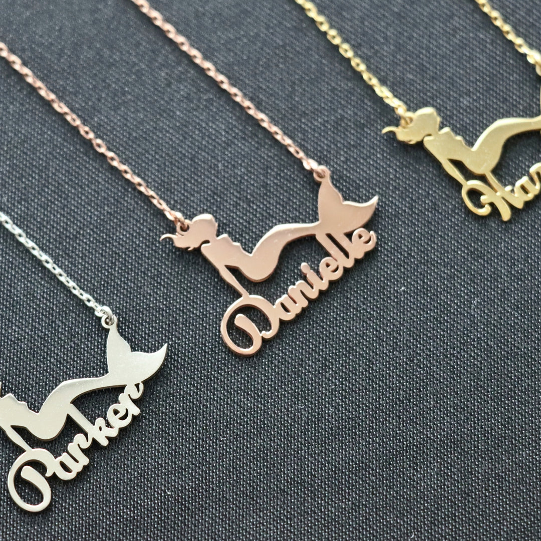 Gold Mermaid Necklace, Personalized Mermaid Name Necklace, Mermaid Lover Gift, Silver Mermaid Gift, Gift For Her, Kids Necklace-Lucasgift
