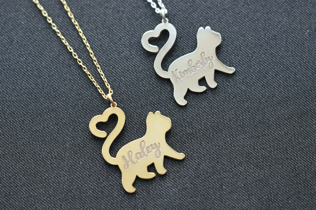 Personalized Cat Necklace, Cat Name Necklace, Cat Pendant, Animal Necklace, 925 Sterling Silver Personalized Gifts, Cat Lover Jewelry, Gifts-Lucasgift