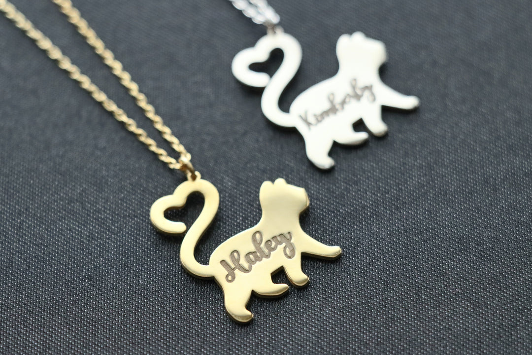 Personalized Cat Necklace, Cat Name Necklace, Cat Pendant, Animal Necklace, 925 Sterling Silver Personalized Gifts, Cat Lover Jewelry, Gifts-Lucasgift