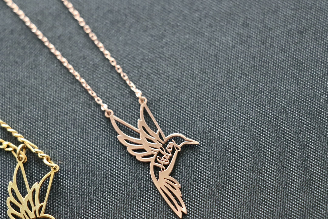 Minimalist Custom Hummingbird Name Necklace, Personalized Bird Jewelry, Meaningful Gift-Lucasgift