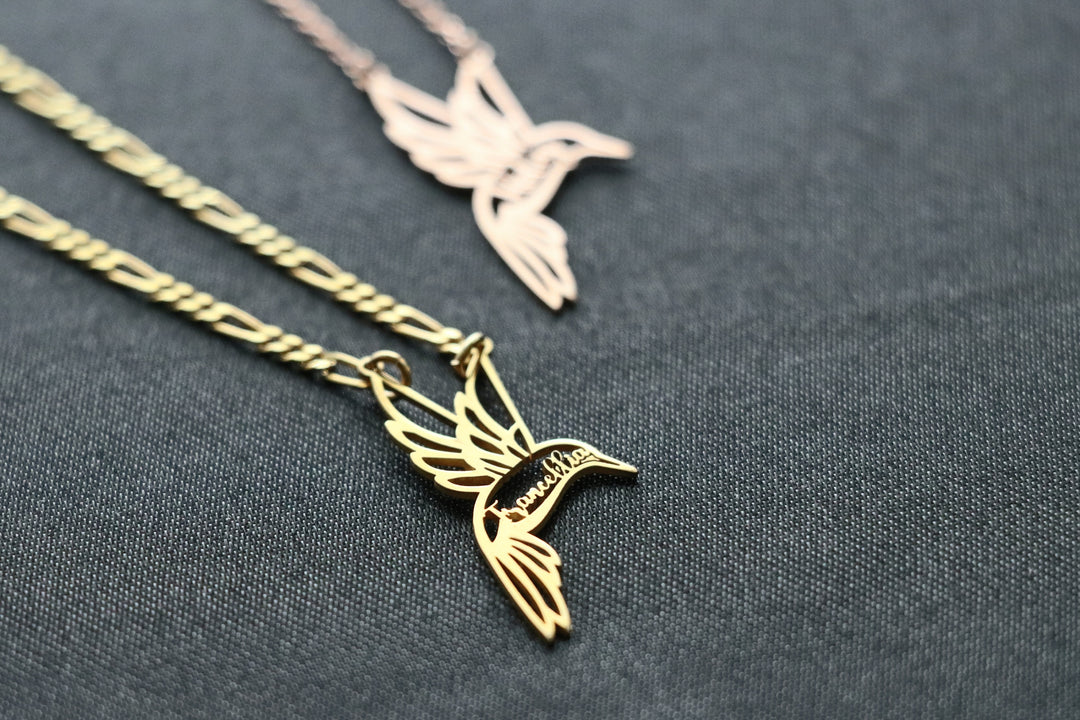 Minimalist Custom Hummingbird Name Necklace, Personalized Bird Jewelry, Meaningful Gift-Lucasgift