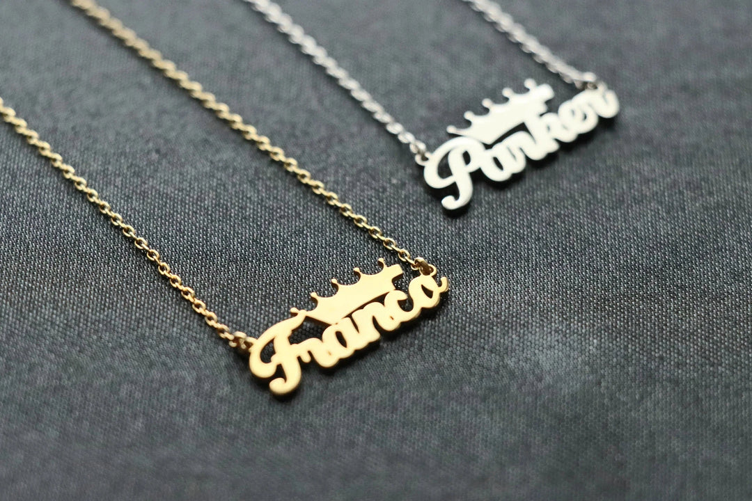 Name Necklace With Crown, Personalized Name plate Necklace, Customize Name Necklace With Any Name, Gift for Her, Personalized Women's Gift-Lucasgift