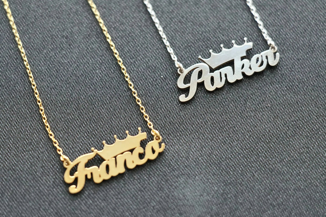 Name Necklace With Crown, Personalized Name plate Necklace, Customize Name Necklace With Any Name, Gift for Her, Personalized Women's Gift-Lucasgift