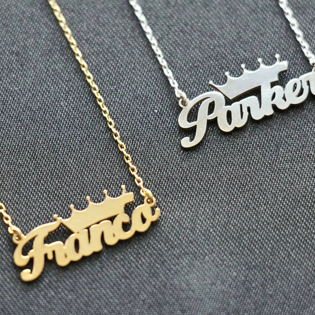 Name Necklace With Crown, Personalized Name plate Necklace, Customize Name Necklace With Any Name, Gift for Her, Personalized Women's Gift-Lucasgift